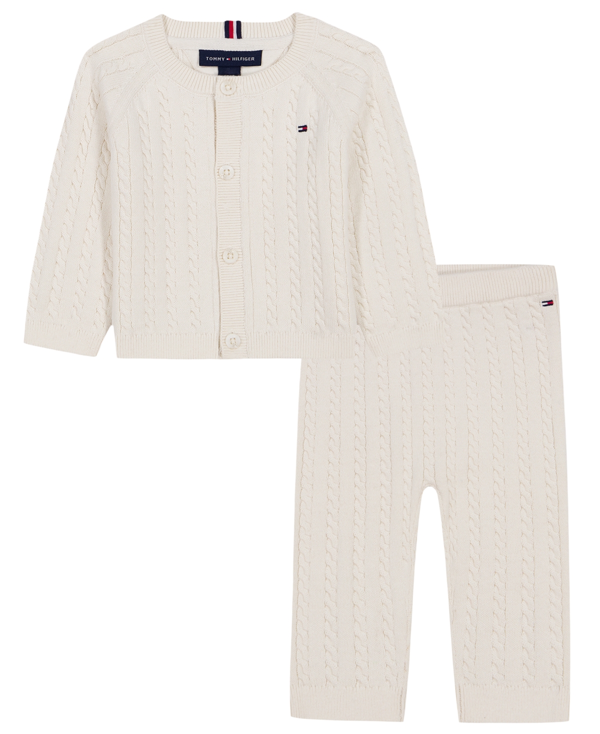 Tommy Hilfiger Baby Boys' Long-Sleeve Cardigan and Pants with Hat, 2-Piece Set - Cream