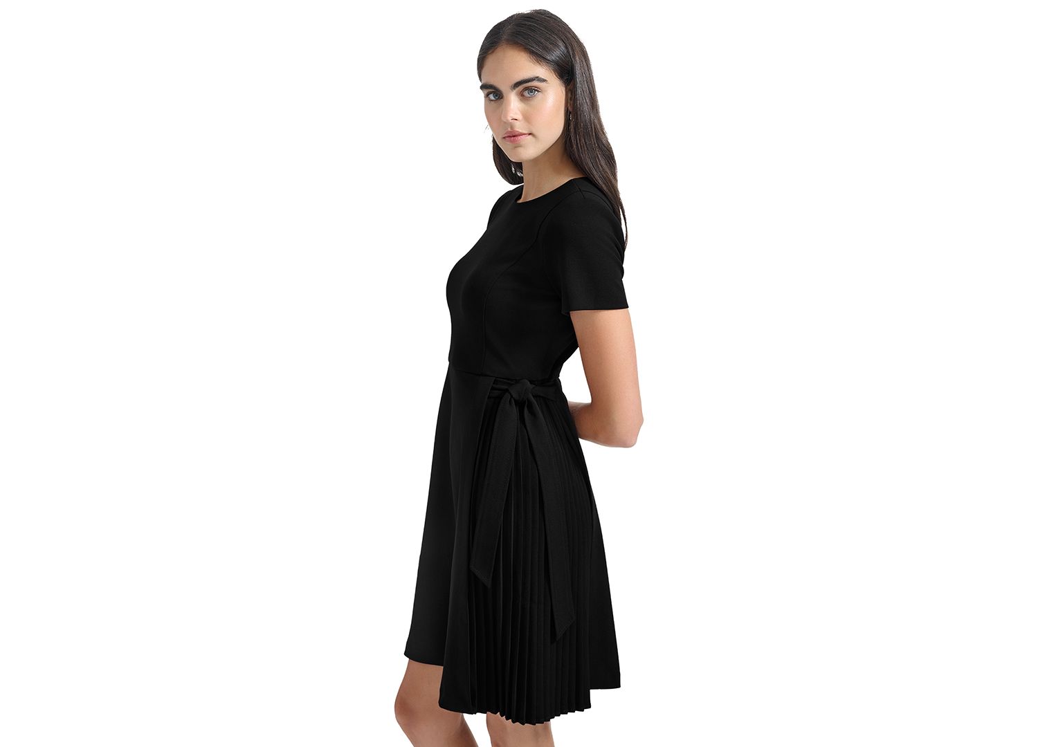 Petite Short-Sleeve Crewneck Fit & Flare Dress