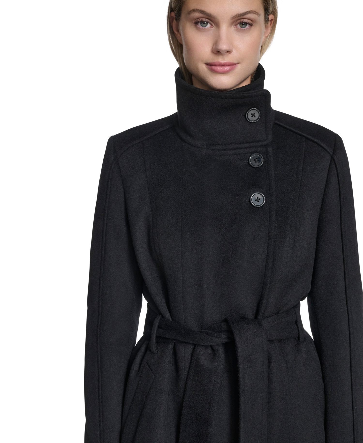 Women's Asymmetric Belted Long Wool-Blend Coat
