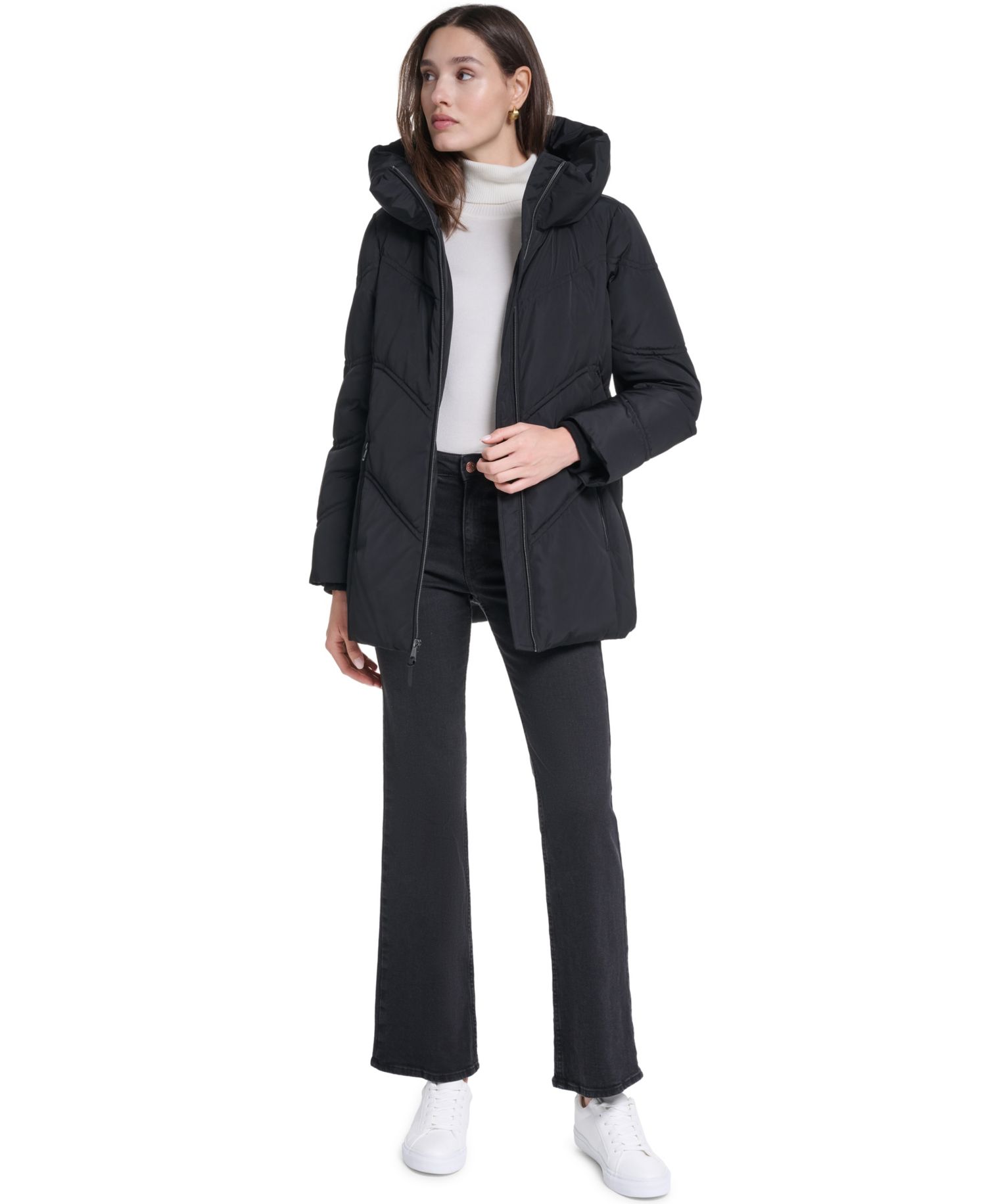 Women's Hooded Chevron-Quilted Puffer Jacket