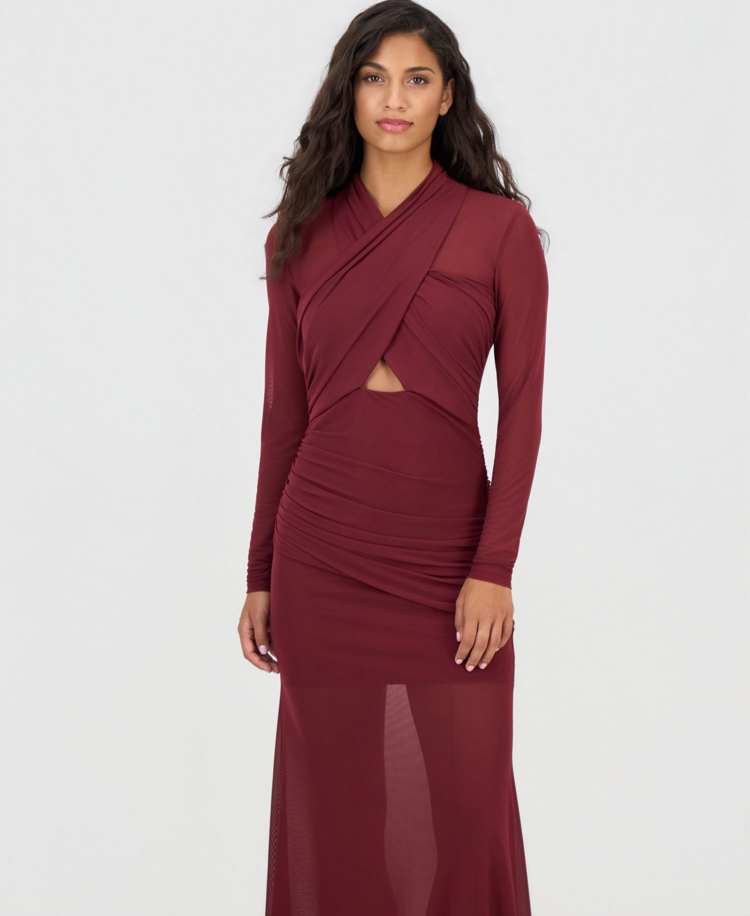 Women's Veria Long-Sleeve Mesh Wrap Maxi Dress