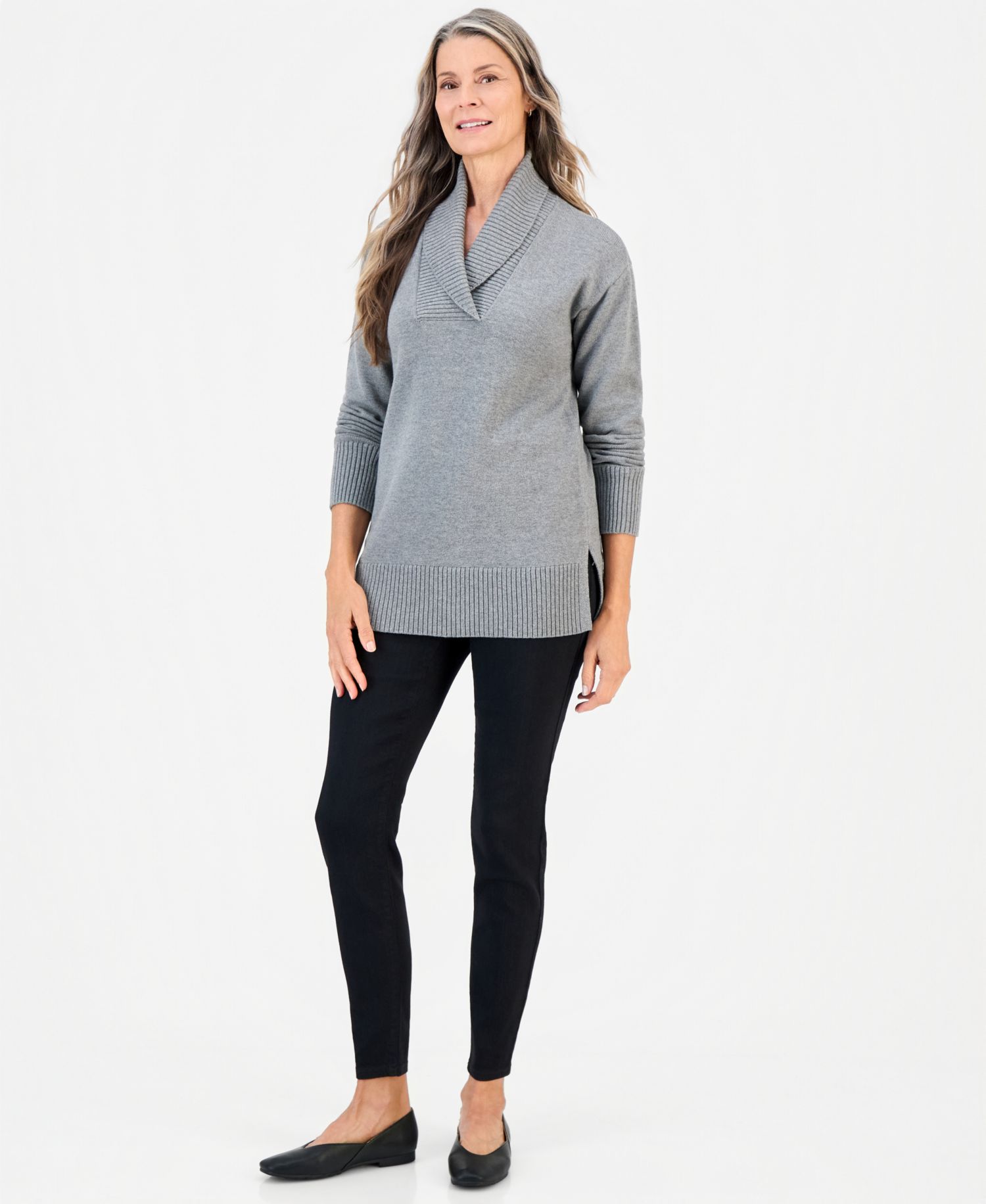 Petite Shawl Collar Cotton-Blend Sweater