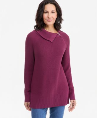 Women's High-Neck Zip Cotton Sweater