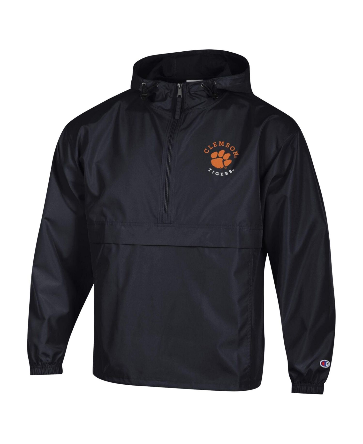 Men's Black Clemson Tigers Packable Hooded Windbreaker Half-Zip Jacket