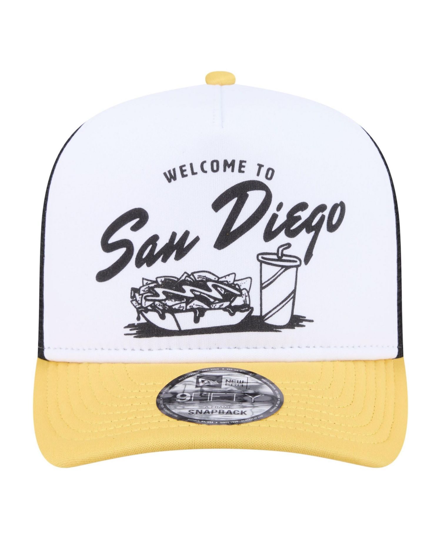Men's White/Gold San Diego Padres Foodie A-Frame 9FIFTY Trucker Snapback Hat