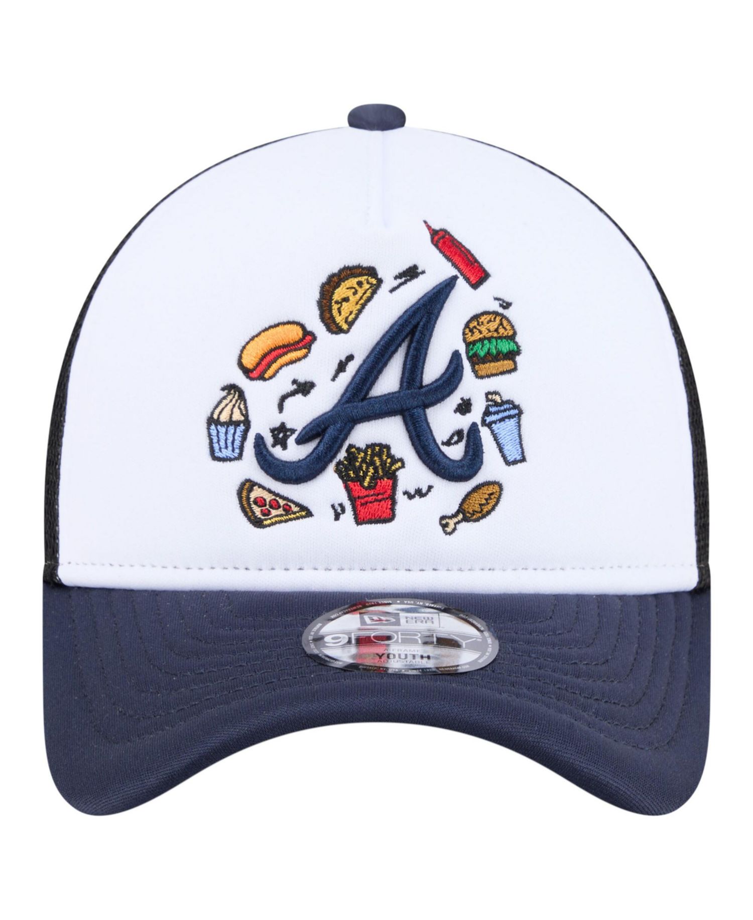 Big Boys and Girls White/Navy Atlanta Braves Food A-Frame 9FORTY Trucker Adjustable Hat