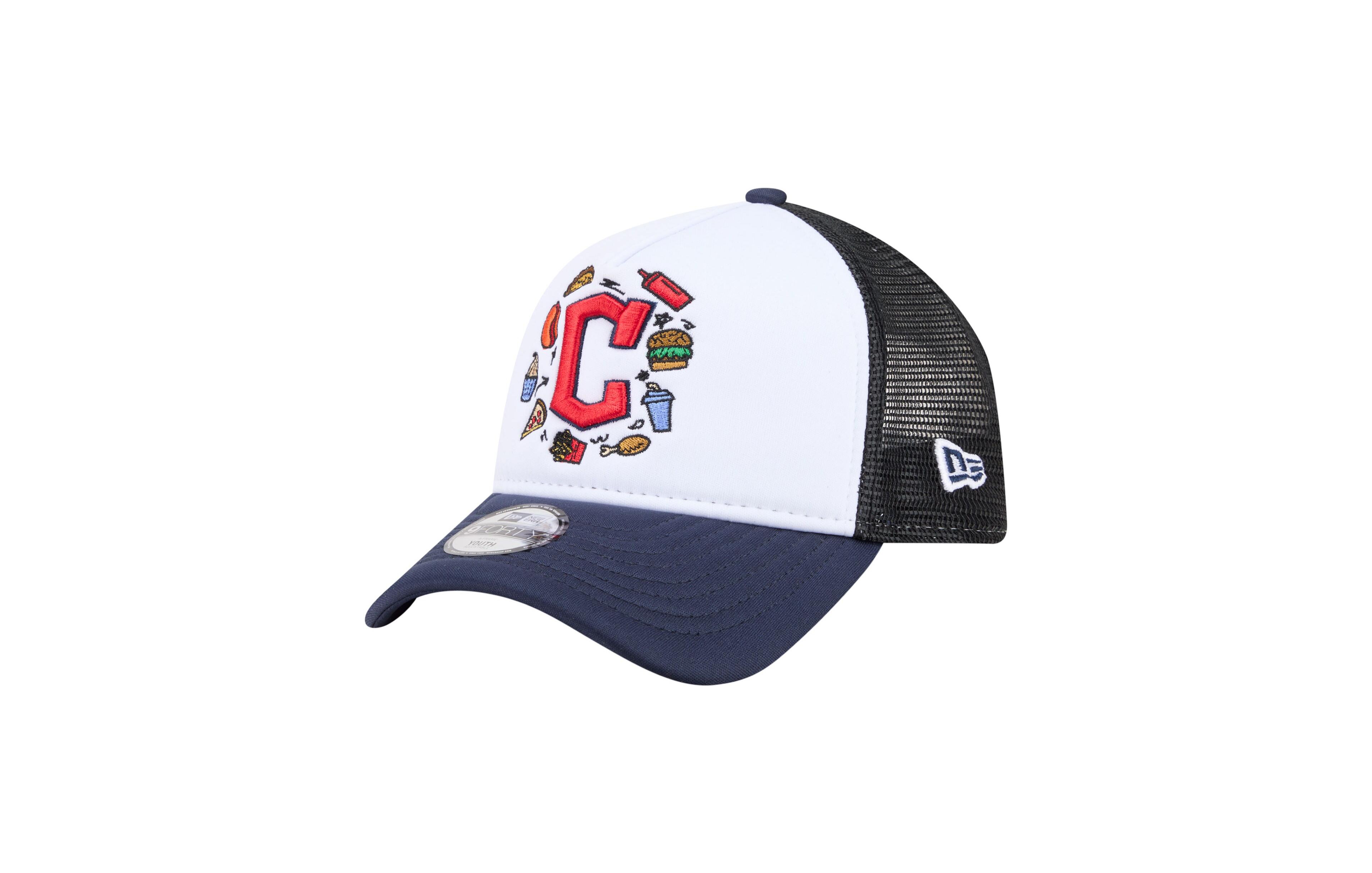 New Era Big Boys and Girls White, Navy Cleveland Guardians Food A-Frame 9FORTY Trucker Adjustable Hat