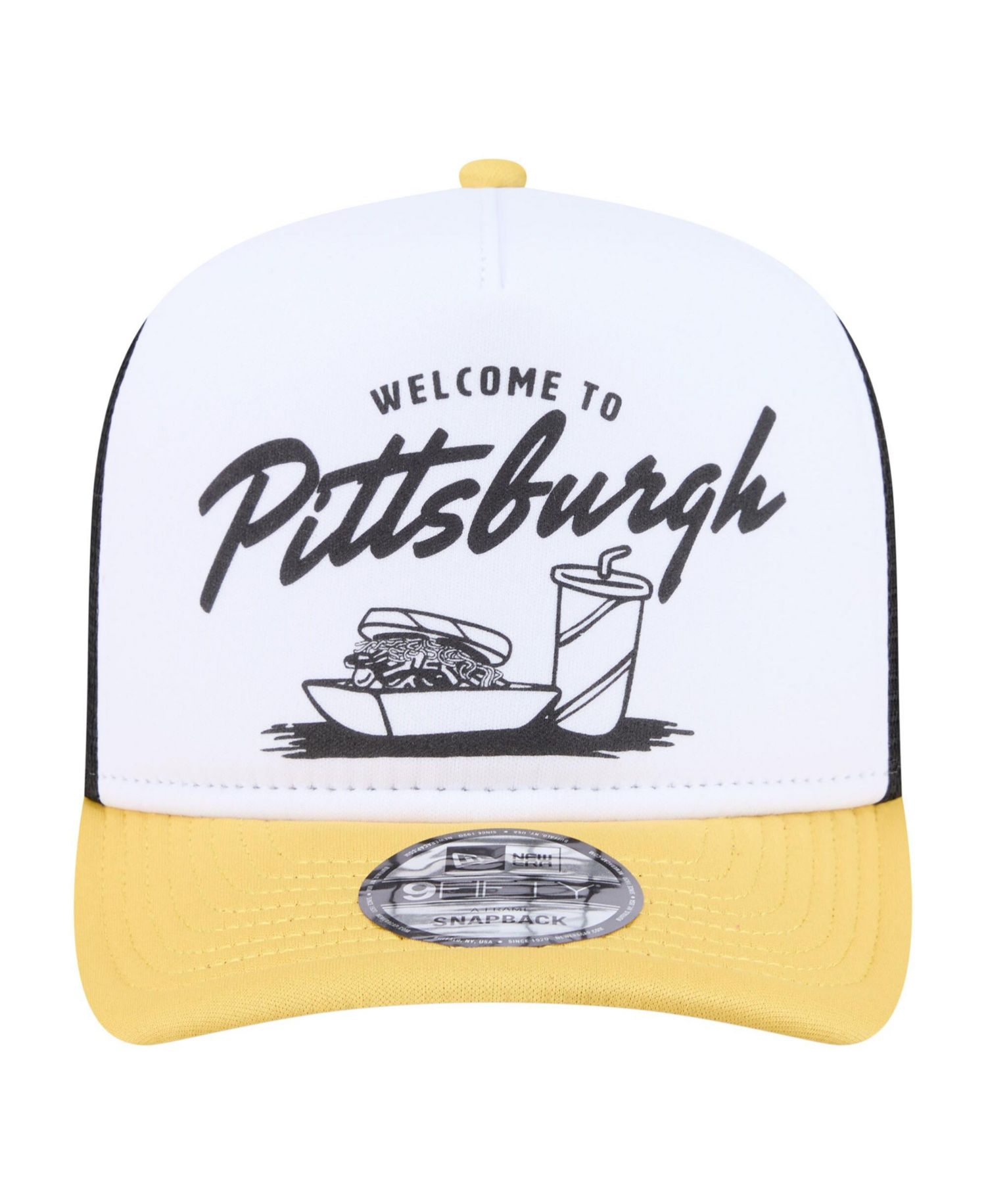 Men's White/Gold Pittsburgh Pirates Foodie A-Frame 9FIFTY Trucker Snapback Hat