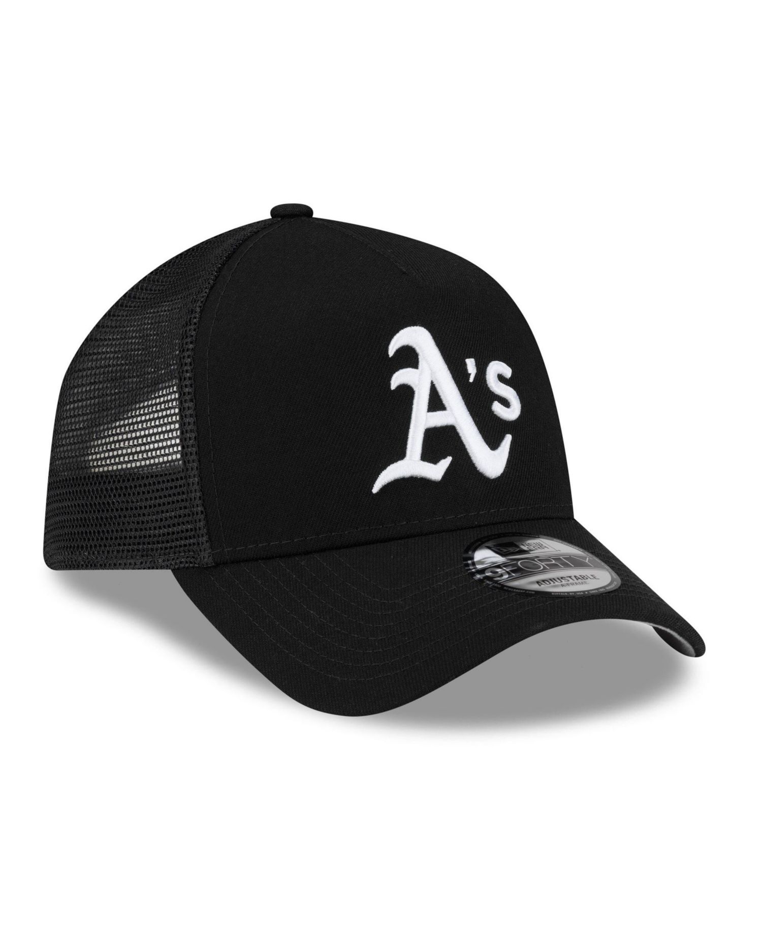 Men's Black Athletics Side Script 9FORTY A-Frame Trucker Adjustable Hat