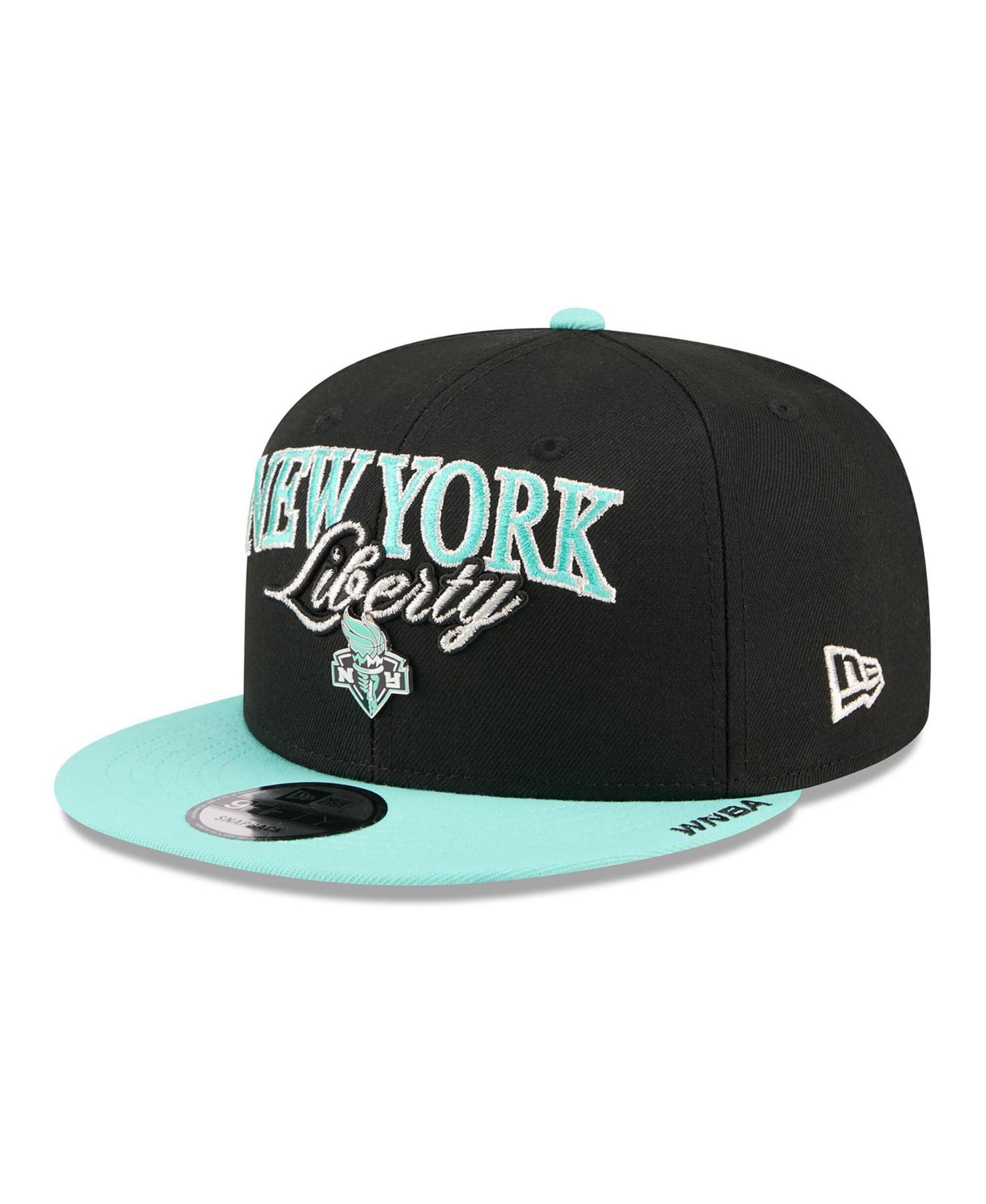 Men's and Women's Black/Mint New York Liberty WNBA Tip-Off 2026 Metal Badge A-Frame 9FIFTY Snapback Hat