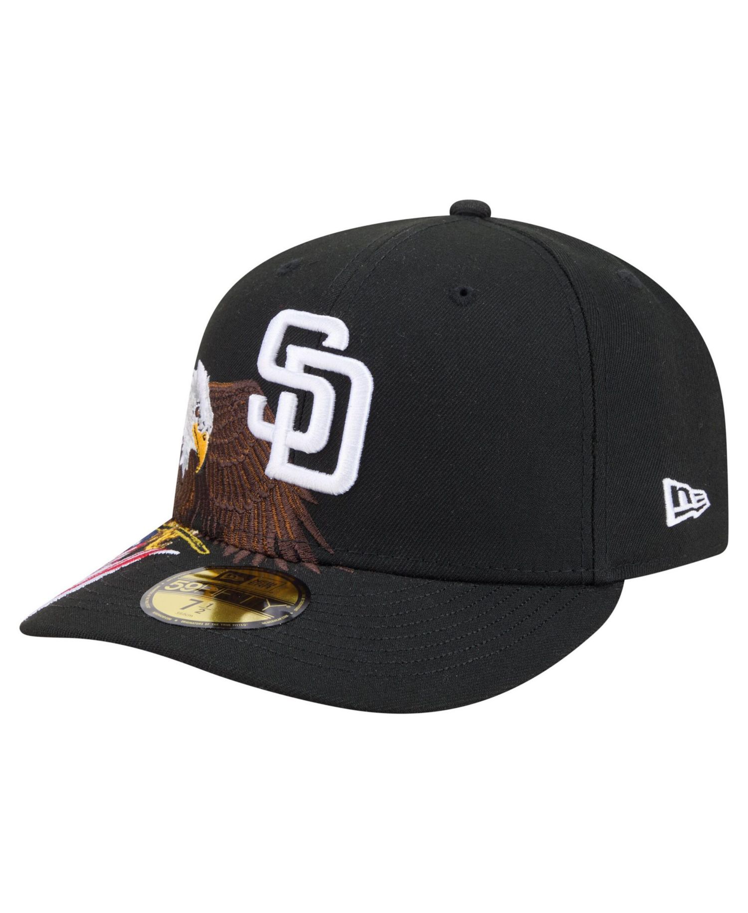 Men's Black San Diego Padres Americana Bald Eagle Pre-Curved 59FIFTY Fitted Hat
