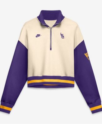 Women's LSU Tigers LSU Legacy Oversized Colorblock Cropped Quarter-Zip Pullover