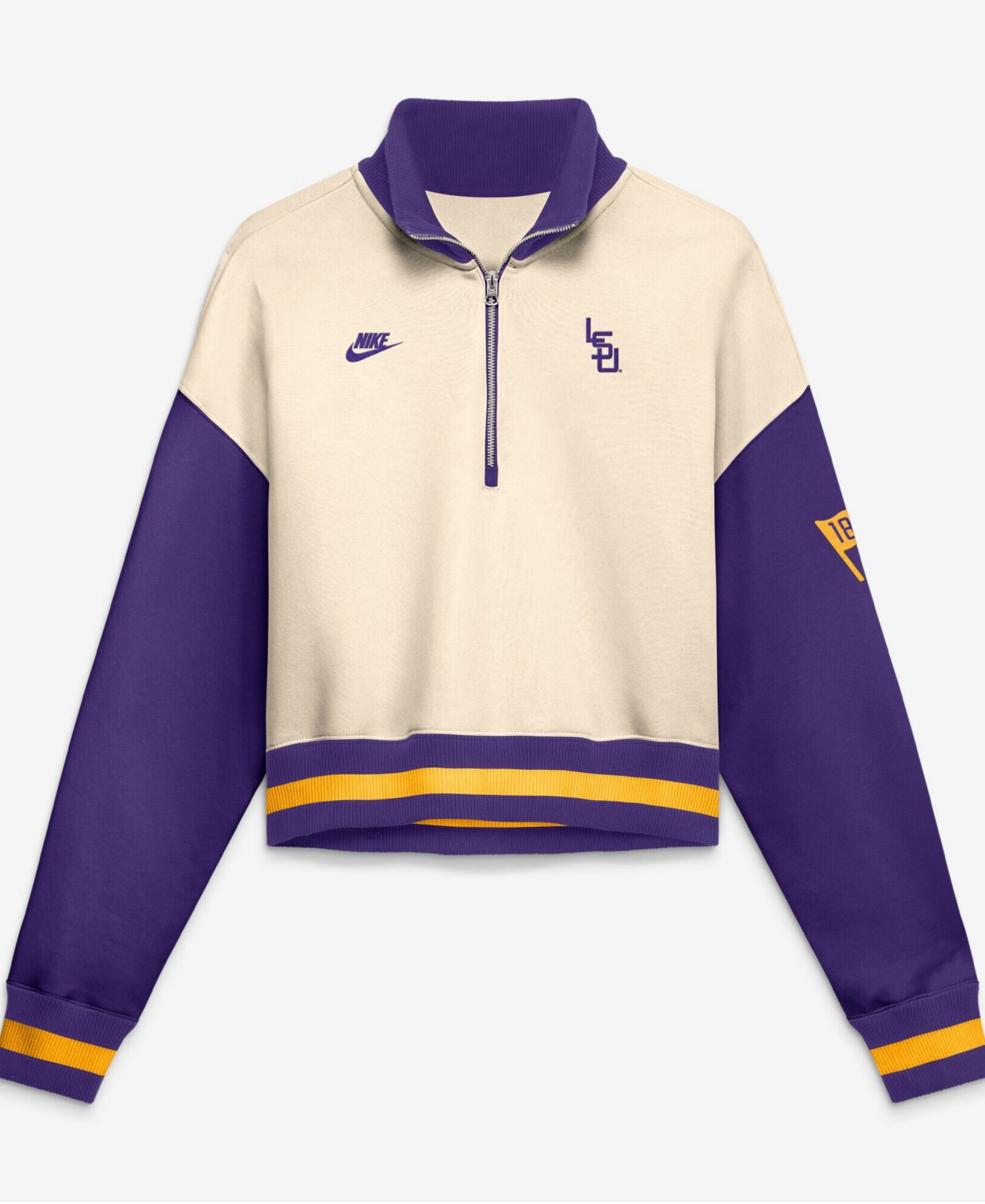 Women's LSU Tigers LSU Legacy Oversized Colorblock Cropped Quarter-Zip Pullover