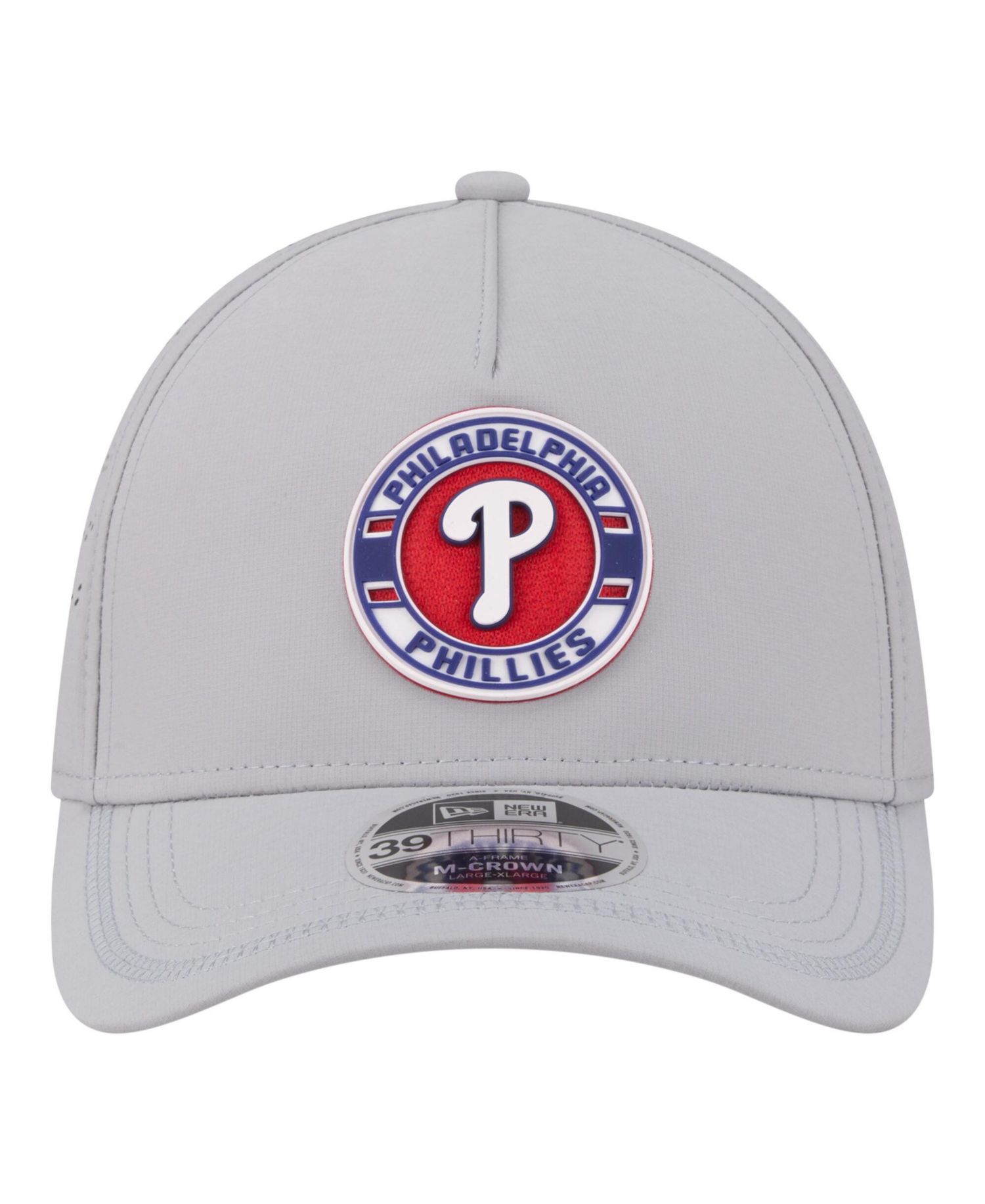 Men's Gray Philadelphia Phillies Patch 39THIRTY A-Frame M-Crown Perforated Flex Hat