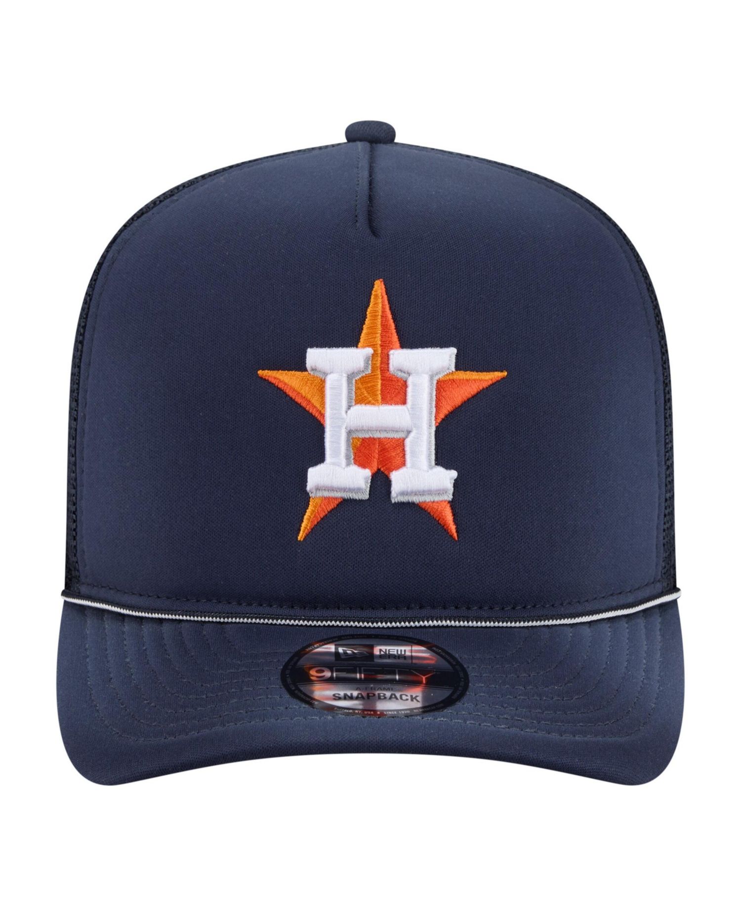 Men's Navy Houston Astros Worn A-Frame 9FIFTY Trucker Snapback Hat