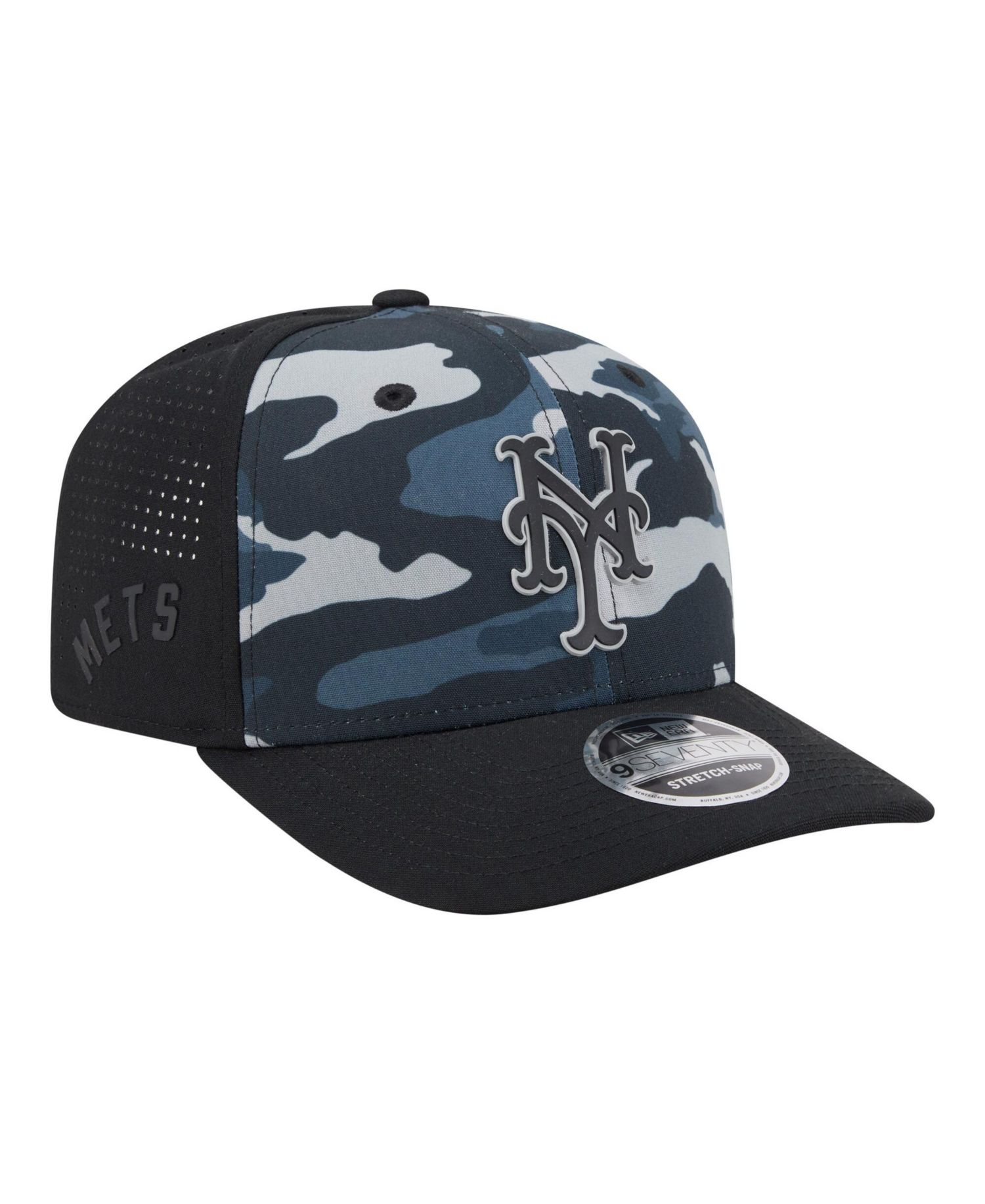 Men's Black New York Mets Tonal Camo 9SEVENTY Stretch-Snap Hat