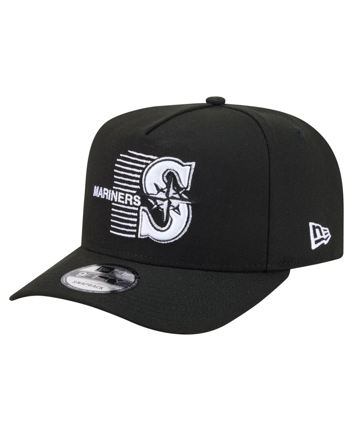Men's Black Seattle Mariners Motion A-Frame 9FIFTY Snapback Hat