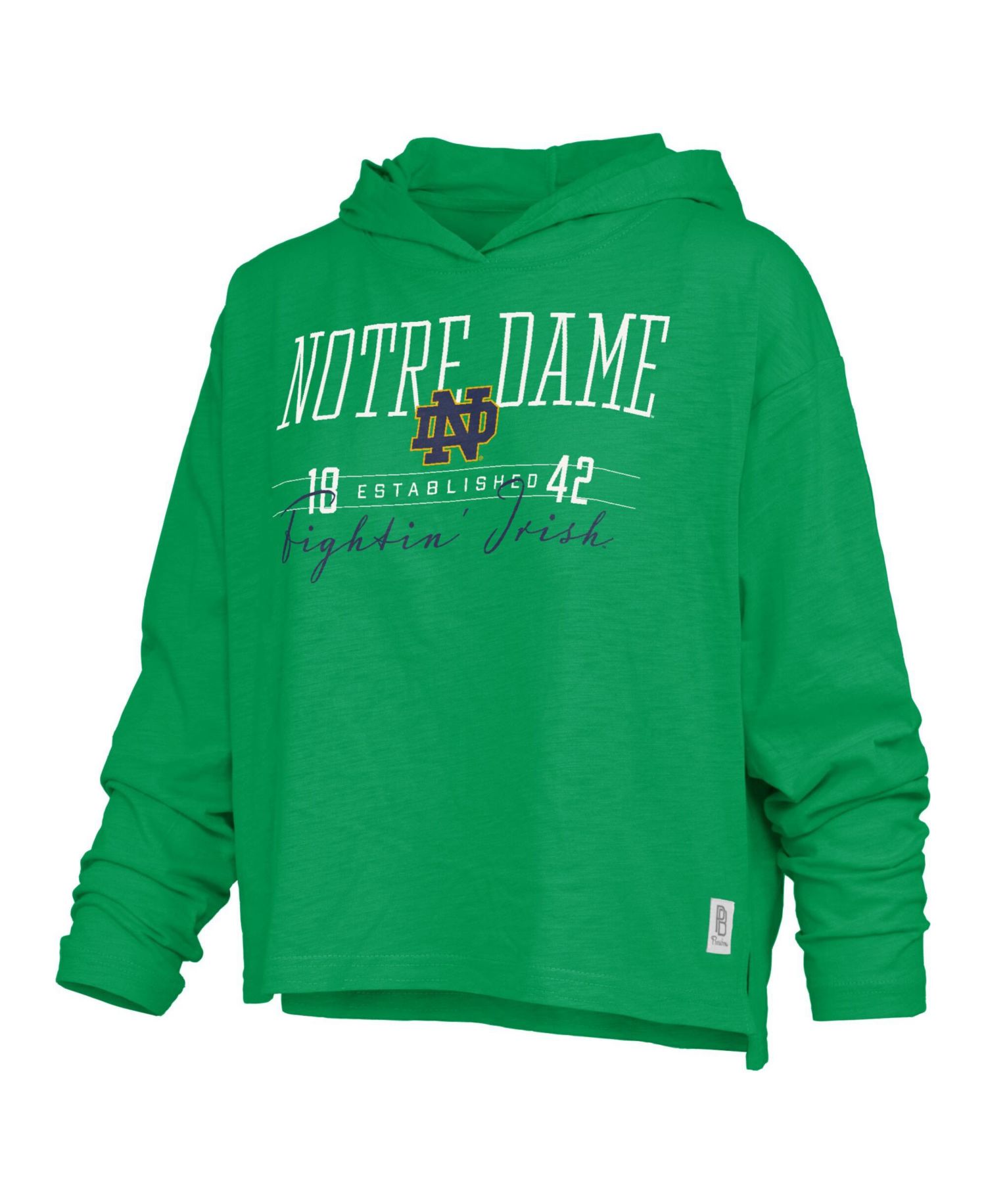 Women's Green Notre Dame Fighting Irish Castillo Slub Waist Length Long Sleeve Hooded T-Shirt