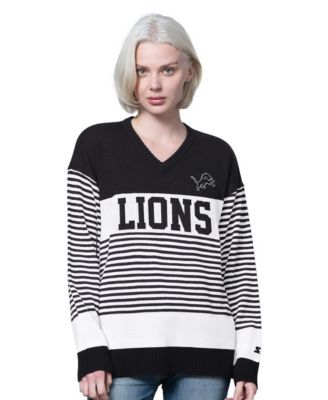 Women's Black Detroit Lions No Huddle Striped V-Neck Sweater