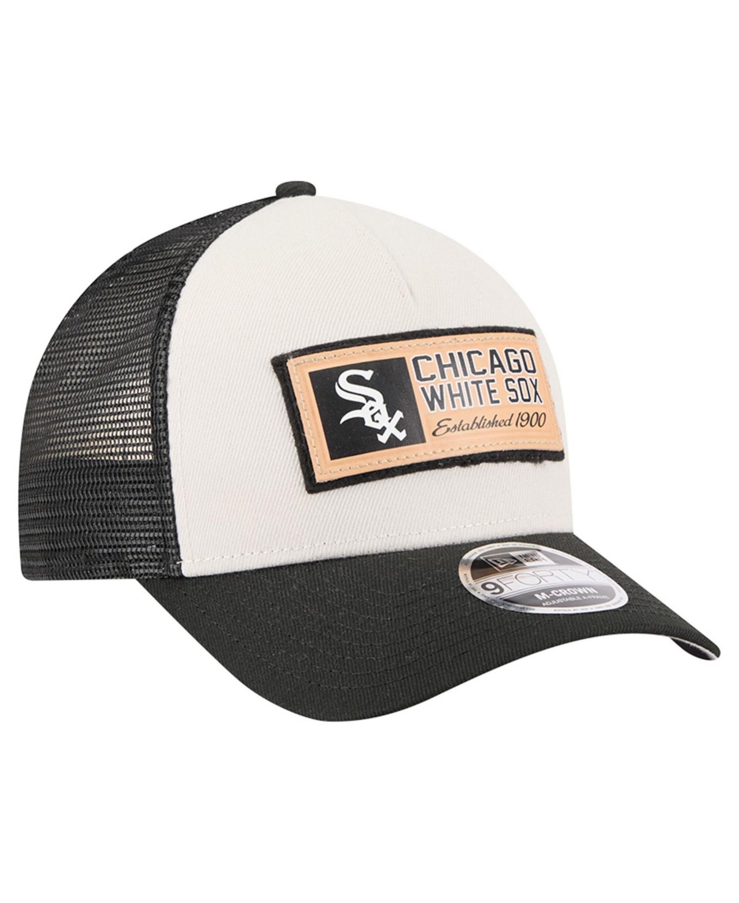 Men's Stone/Black Chicago White Sox Text A-Frame Trucker 9FORTY Hat
