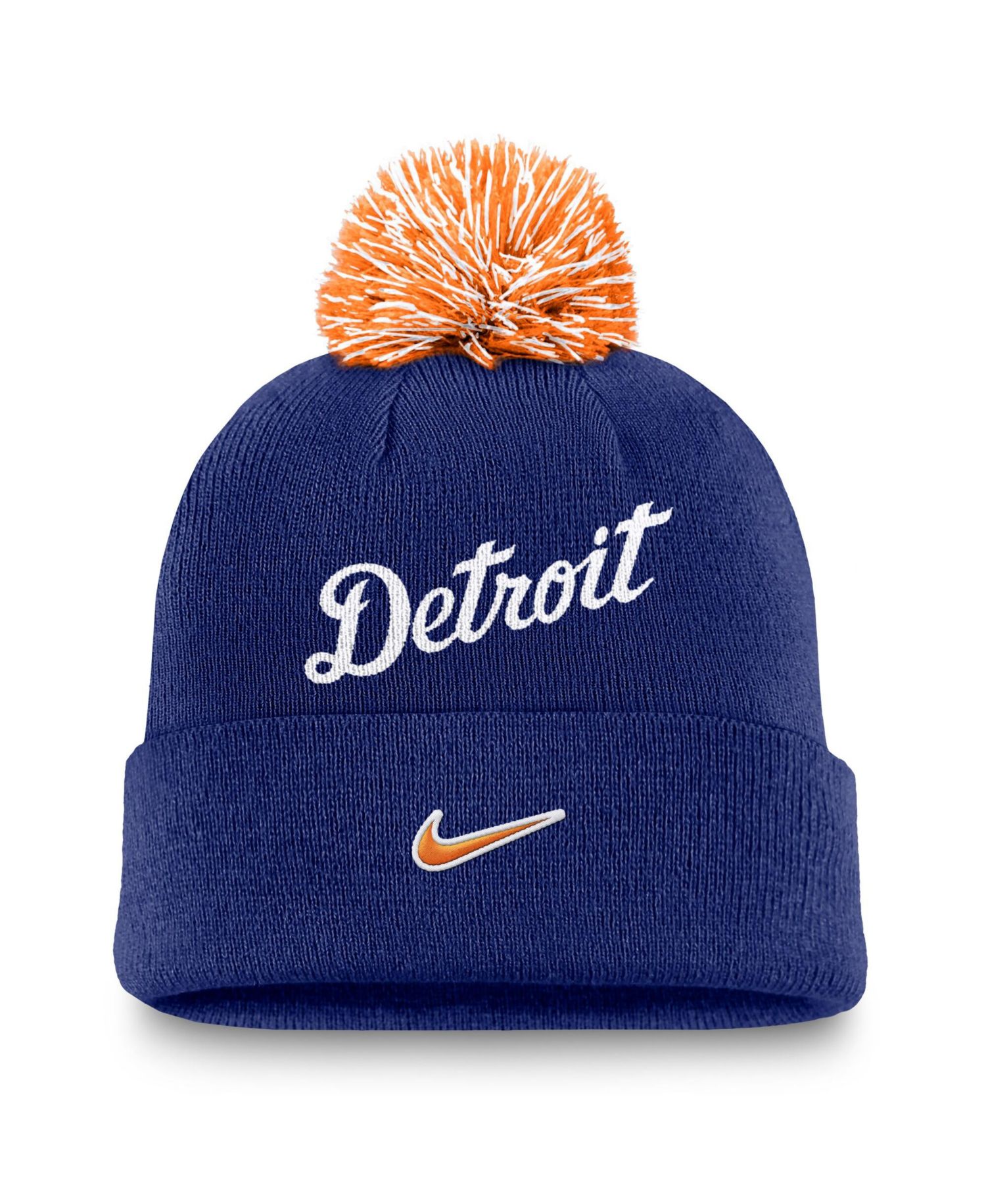 Men's Royal Detroit Tigers Peak Cuffed Knit Hat with Pom