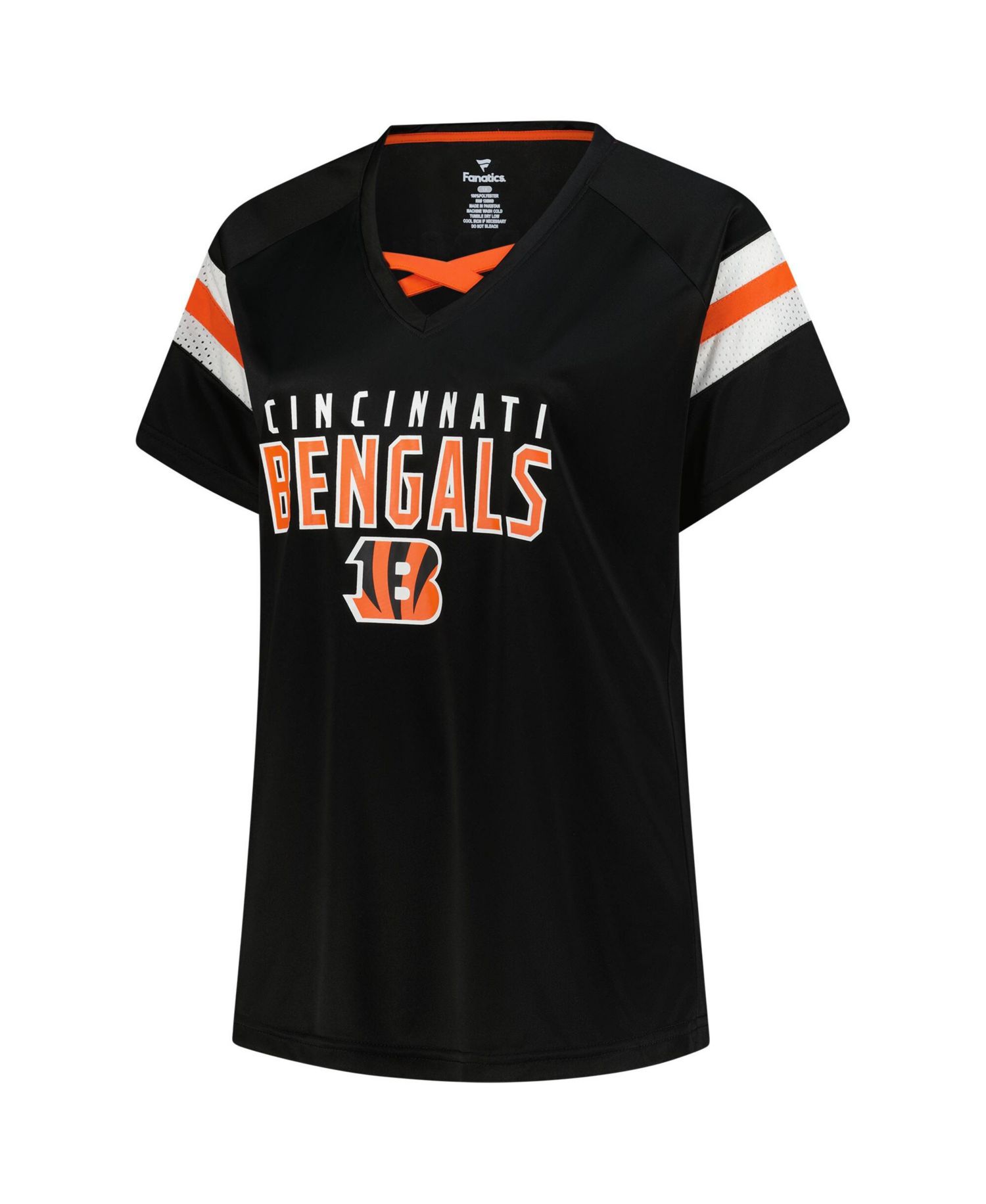 Women's Joe Burrow Black Cincinnati Bengals Plus Size Name & Number Raglan Lace V-Neck T-Shirt