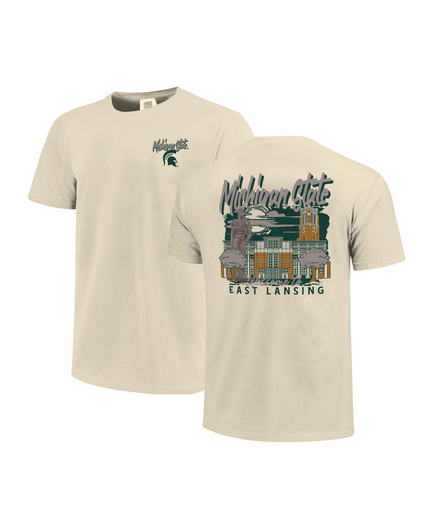 Men's Natural Michigan State Spartans Comfort Colors Hand-Drawn Campus Stack T-Shirt