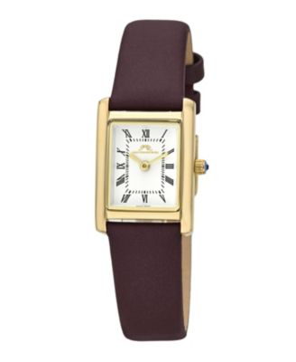 Women's Karolina Rectangular Brown Satin Covered Genuine Leather Band Watch 30 mm