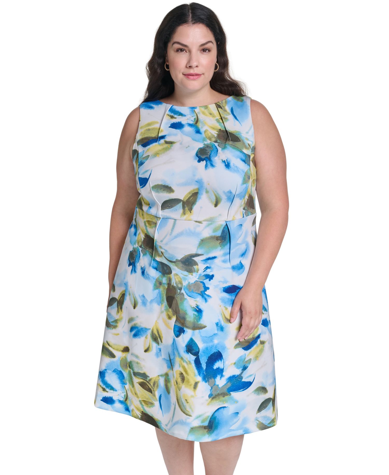 Plus Size Floral-Print Boat Neck Sheath Dress