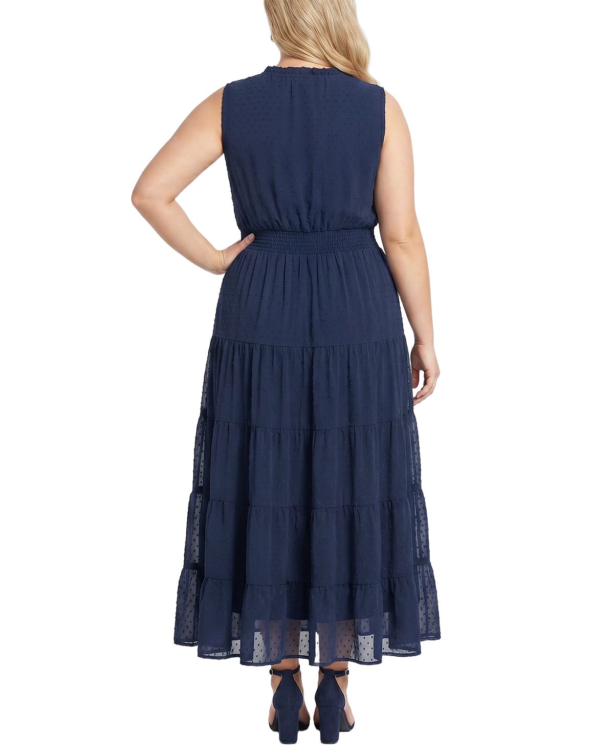NY Collection Plus Size Sleeveless Tiered Swiss Dot Maxi Dress view 4 — MAYCSS fashion products