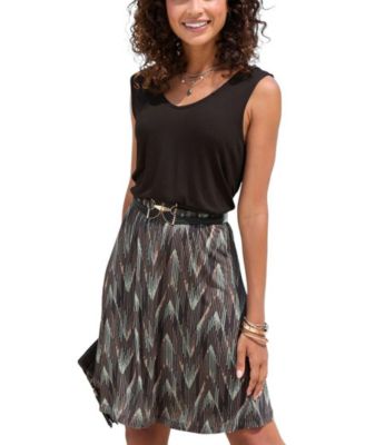 Women's Viscose Printed Pattern A-Line V-Neck Elastic-Waist Short Dress