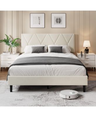 Size Upholstered Bed - Soft Headboard, Modern Platform with Wooden Slats, No Box Spring, Easy Assembly
