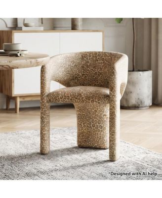 Upholstered Leopard Print Accent Chair,  Fabric, Dining Armchair With Curved Back, Padded Seat, Open Back Design
