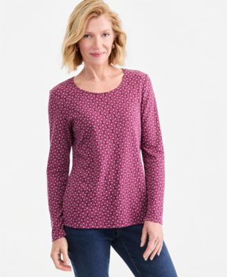 Women's Printed Long-Sleeve Scoop-Neck Top