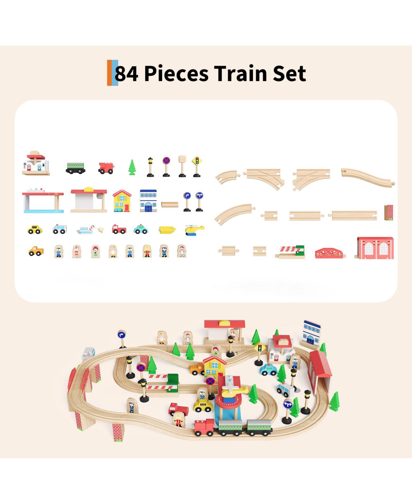 Детские игрушки homfan 84-Piece Wooden Train Activity Table with Storage — фото 7