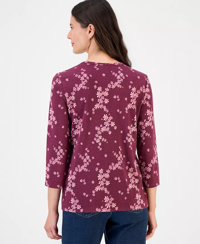 Women's Printed 3/4-Sleeve V-Neck Tee - thumbnail 7