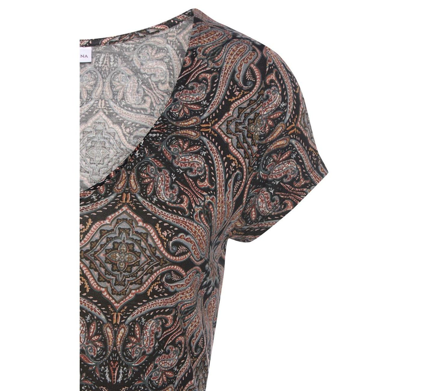 Женское платье LASCANA Viscose Printed Short Sleeve A-Line V-Neck Short, цвет: Коричневый разноцветный — фото 7