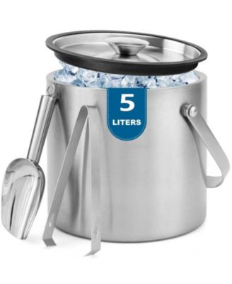 Portable Double Wall Stainless Steel Insulated Ice Bucket with Lid Scoop and Tong for Party