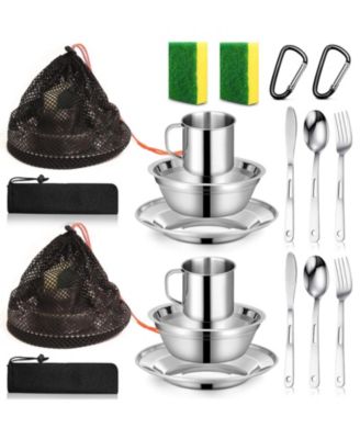 Stainless Steel Camping Mess Kit With Mesh Carry Bag Cutlery Set For Scouts Travel