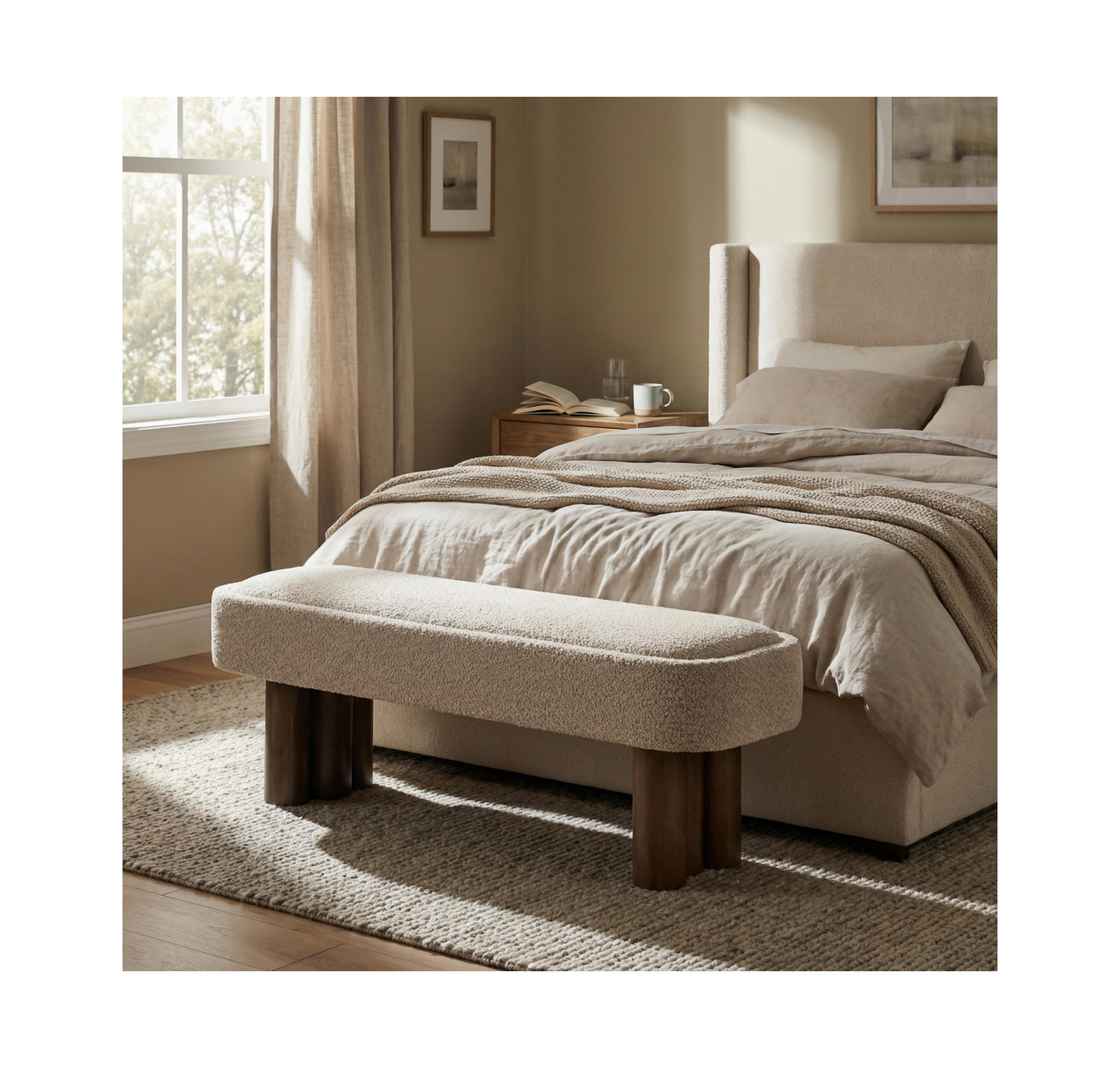sumyeg Boucle Dining Bench with Upholstered Seat for Kitchen Dining Room or Living Space,250lbs Capacity