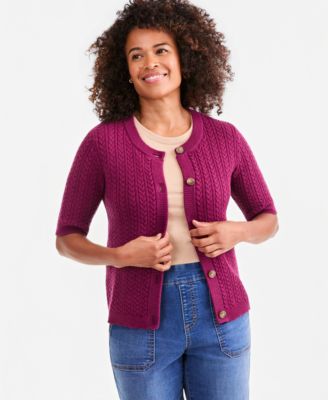 Petite Palomino Cable-Knit Short-Sleeve Cardigan