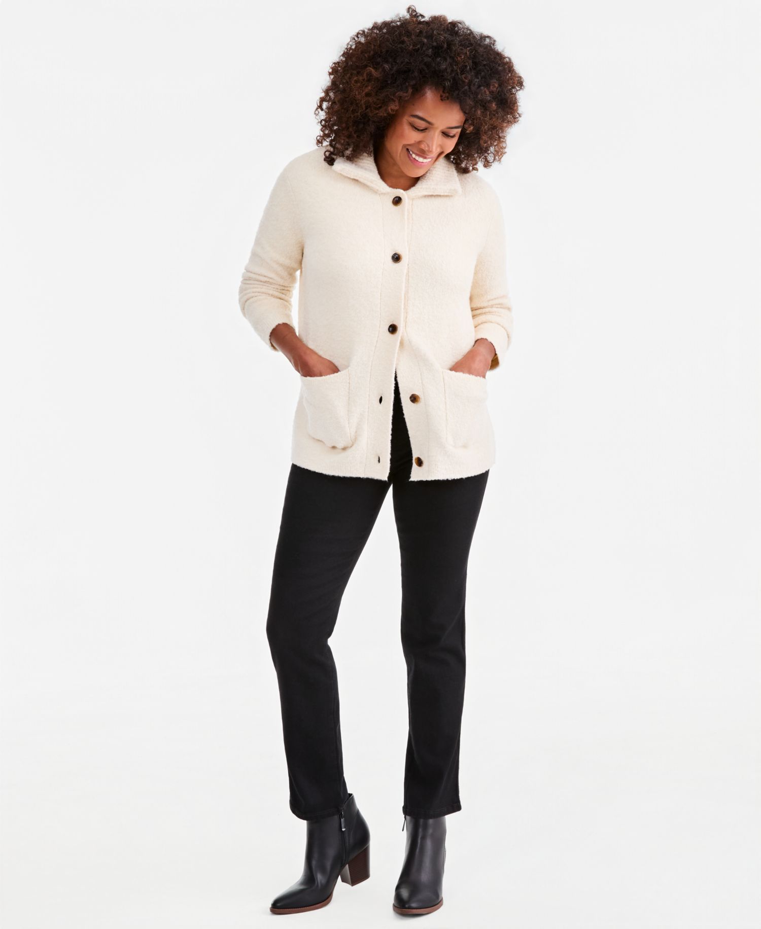 Women's Boucle Button-Front Cardigan