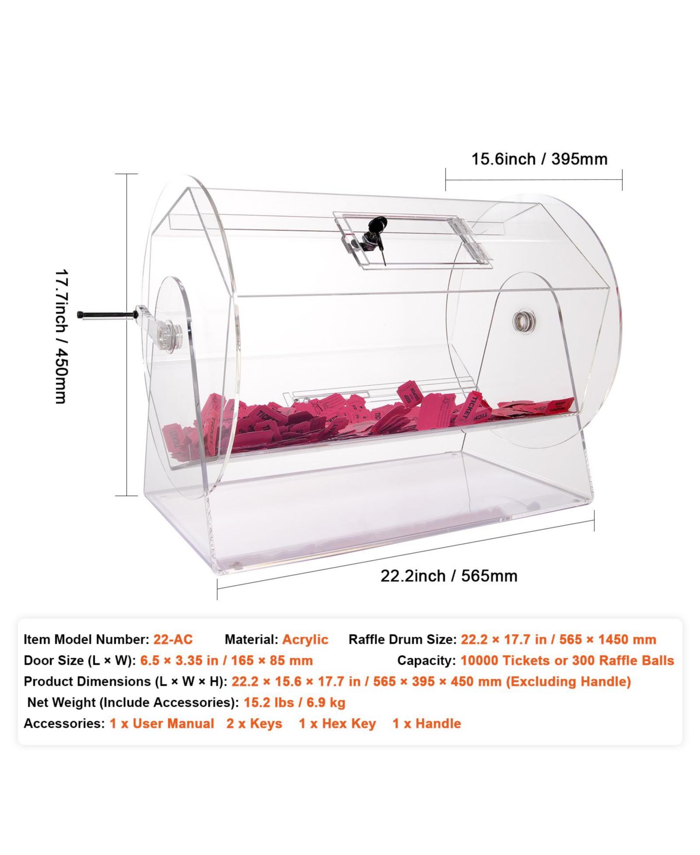 Детская игрушка VEVOR Acrylic Raffle Drum, Holds 10000 Tickets or 300 Bingo Balls, Ages 7+ — фото 6