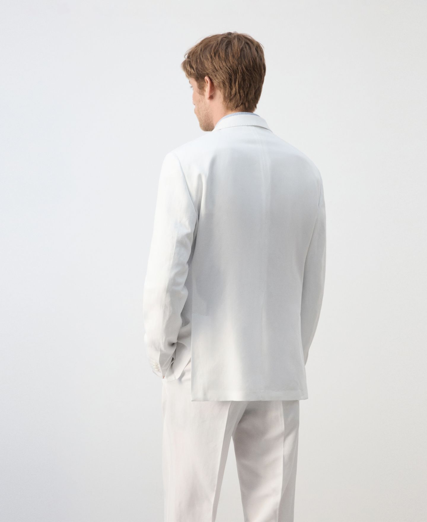 Мужской пиджак MANGO Linen Lyocell Double-Breasted Suit, цвет: Белый — фото 6