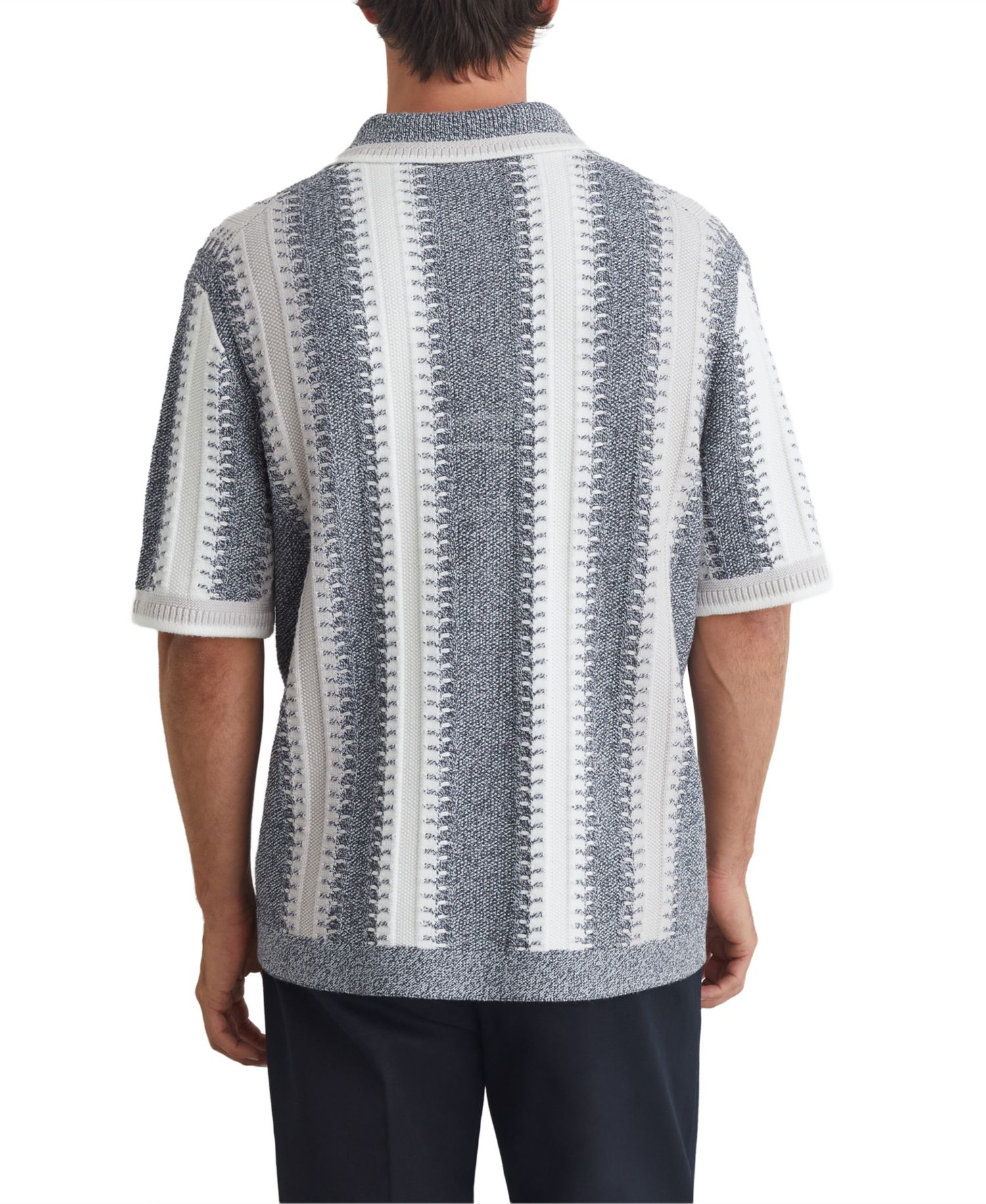 Men's Dale Stitch-Detail Stripe Knitted Shirt with Cotton