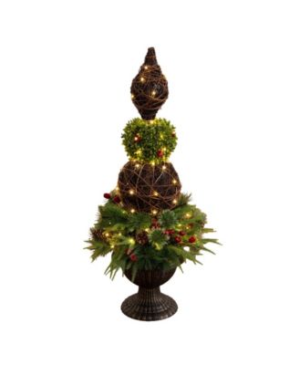 3' Pre-Lit Artificial Finial Boxwood Ornament Mixed Pine Topiary Christmas Tree