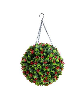 22" Ultraviolet Resistant Artificial Holly Berry Christmas Hanging Ball
