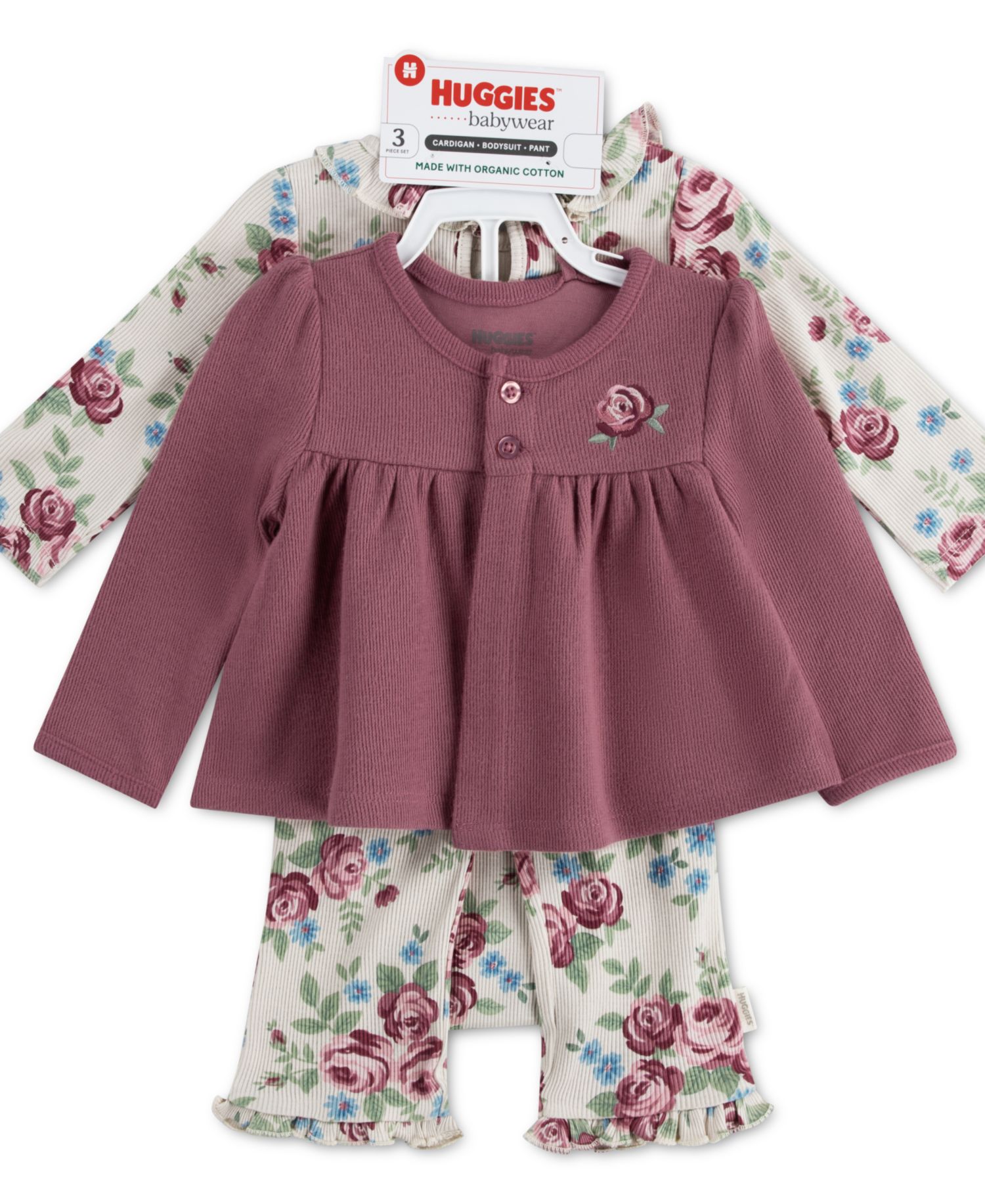Baby Girls' Babywear Long-Sleeve Cardigan, Bodysuit and Pants, 3-Piece Set