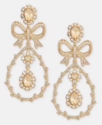 Crystal Gold-Tone Bow Drop Earrings