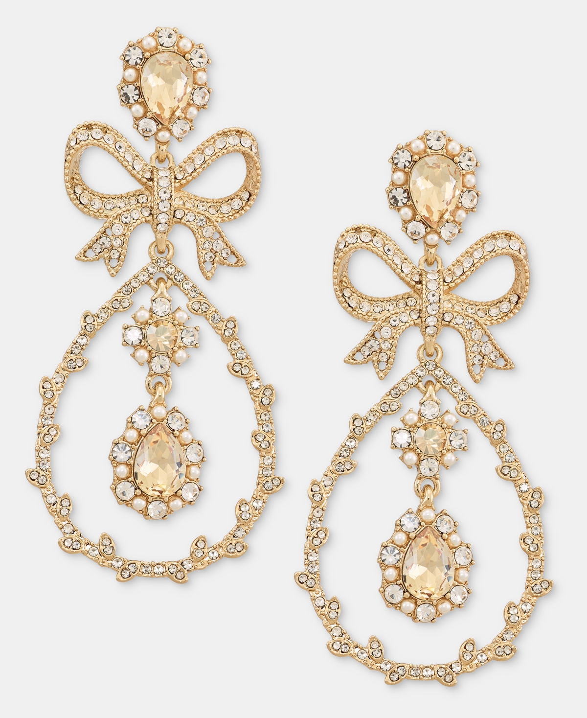 Marchesa Crystal Gold-Tone Bow Drop Earrings